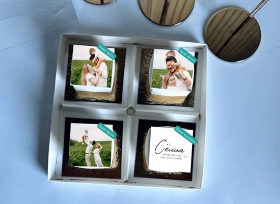 Пирожные с фото и надписями - коробочка на 4 шт