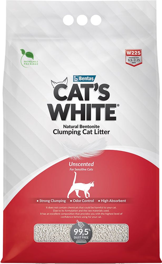 Наполнитель для туалета Cat&#39;s White 20л Natural Unscented для кошек, комкующийся, без ароматизатора