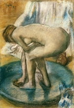 Эдгар Дега. 1885. Женщина, купающаяся в тазу (Woman Bathing in a Shallow Tub). 81.3 х 56.2. Бумага, смешанная техника. Нью-Йорк, Метрополитен.