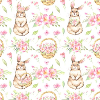 Кролики с розовыми цветами