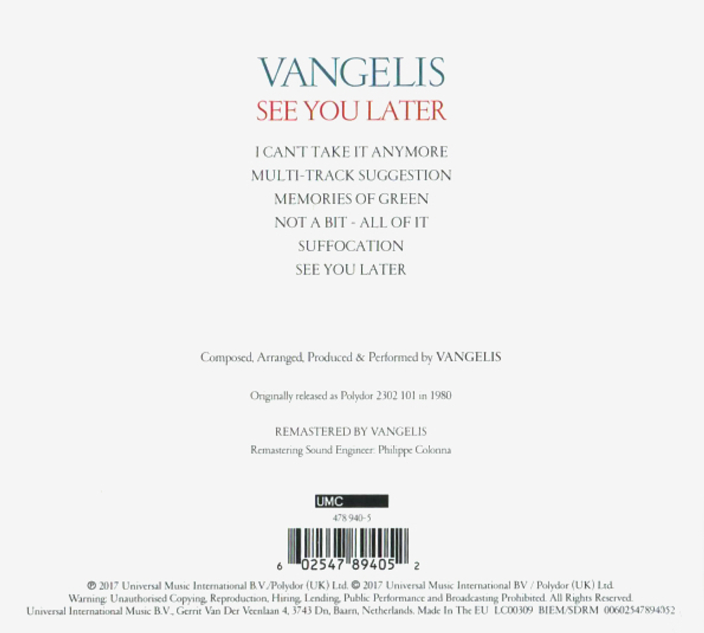 Vangelis / See You Later (CD)