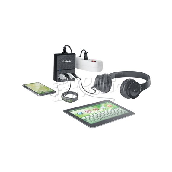 СЗУ 4 USB Defender UPA-40 5000mAh пластик кабель 1.4м чёрный