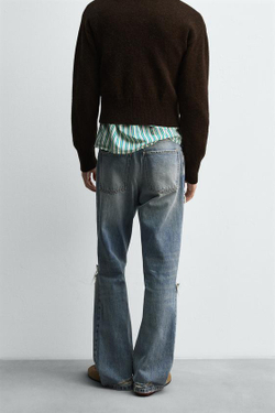 ZARA HARRY LAMBERT X DISNEY РАСКЛЕШЕННЫЕ ДЖИНСЫ С РАЗРЕЗАМИ, СИНИЙ