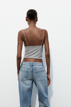 ZARA ТОП ИЗ БЛЕСТЯЩЕЙ ПОЛУПРОЗРАЧНОЙ ТКАНИ, ТЕМНО-СЕРЫЙ