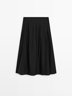 Massimo Dutti Струящаяся юбка миди со складками, черный