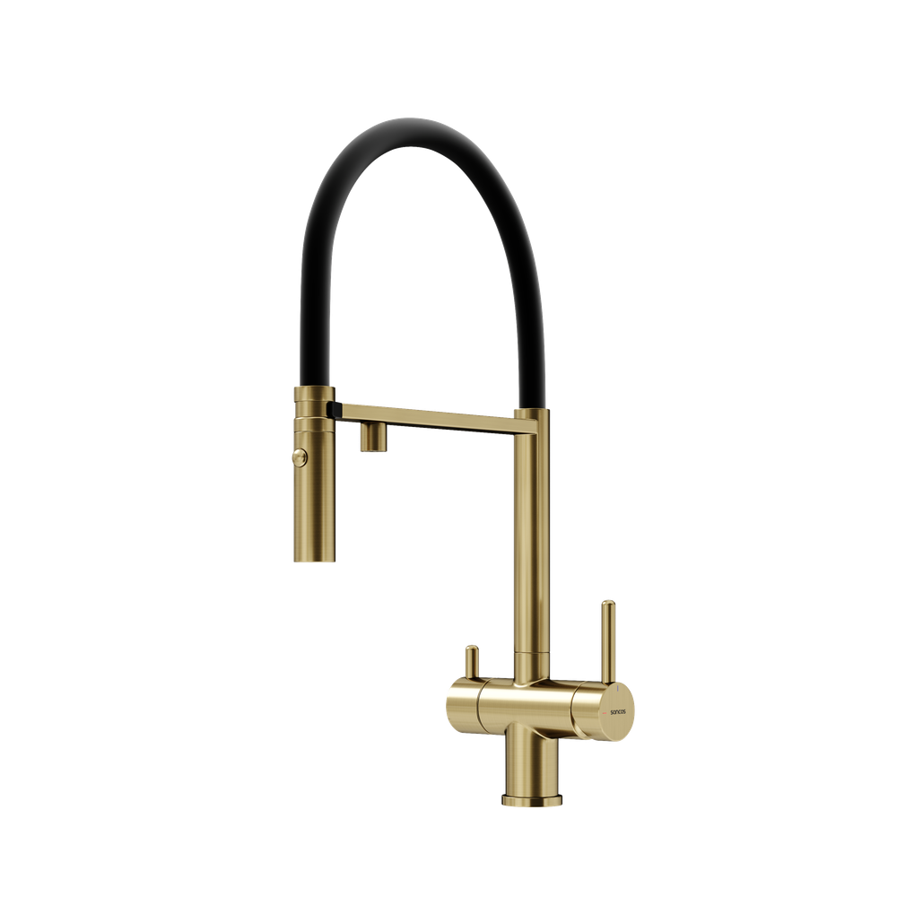 Смеситель для кухни Sancos Imola с краном для фильтра и гибким изливом, брашированное золото, SC4010BGbh