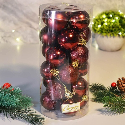 Шар новогодний 24шт 4см микс фактур, темный рубин