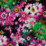 Шёлковое джерси (245 г/м2) с яркими хризантемами оттенка зелени и фуксии