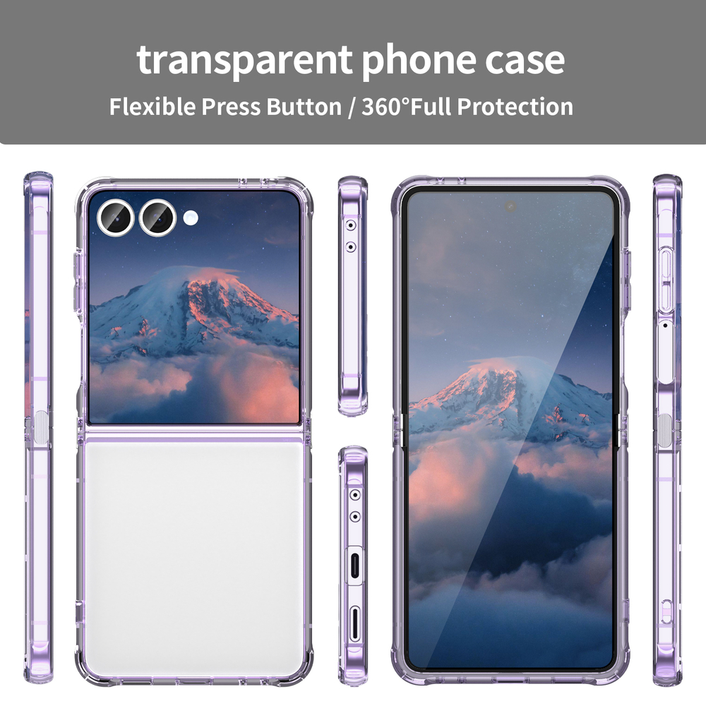 Чехол прозрачный для Samsung Galaxy Z Flip 7, мягкие усиленные боковые рамки фиолетового цвета