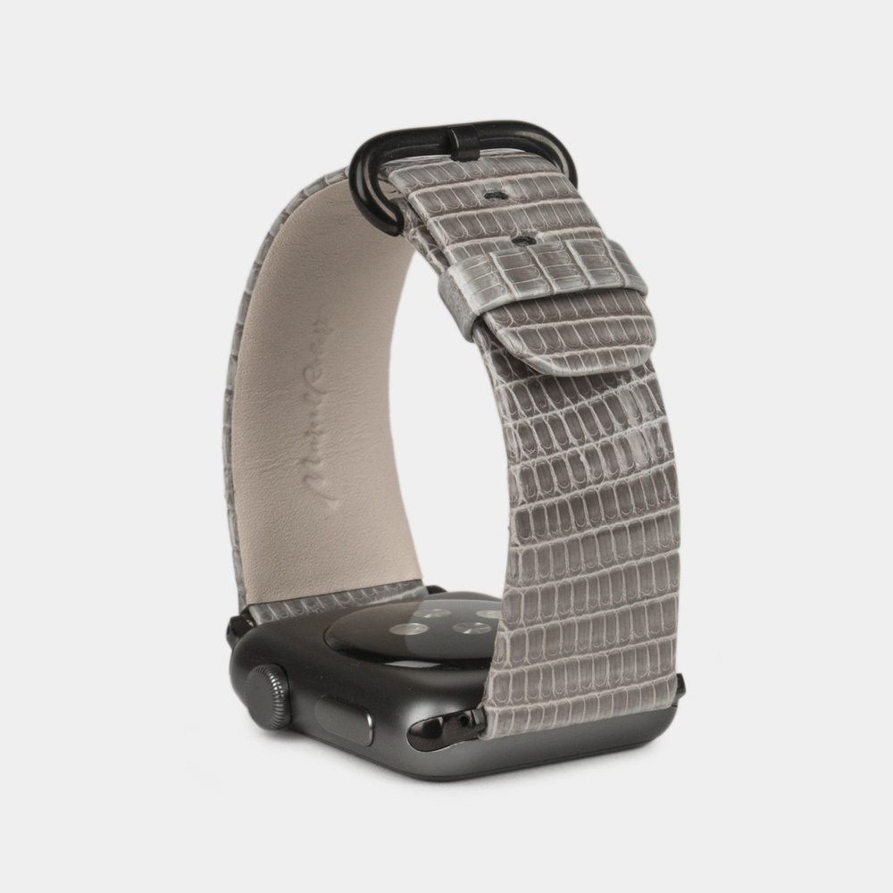 Ремешок для Apple Watch 44/45/46 mm из кожи ящерицы, серого цвета