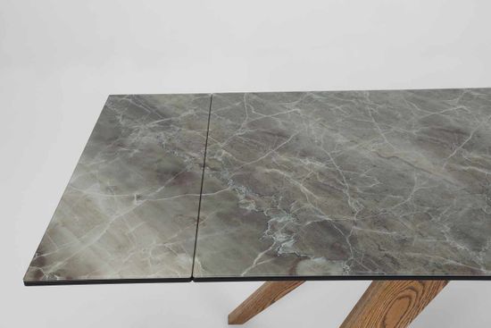 Стол Орландо (дуб/нога светлый дуб с черной патиной/столешница стекло Карелия)