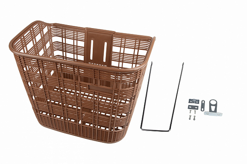 Велокорзина TEN-033 передняя, плетёная, пластиковая коричневая