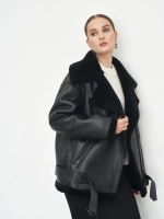 Стильная искусственная дублёнка шерсть 100%, черная, SilverFox