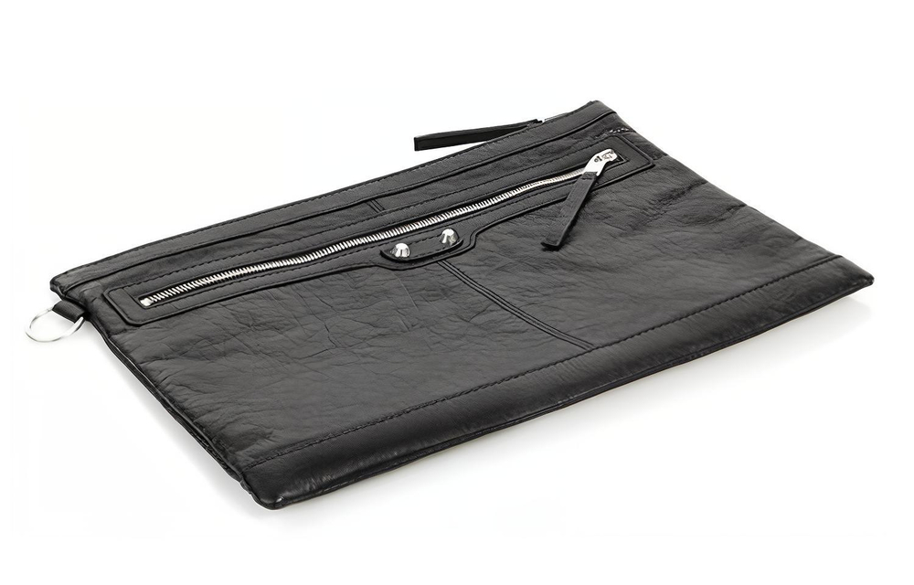 Balenciaga Zip Closure Wool Clutch Men"s Black