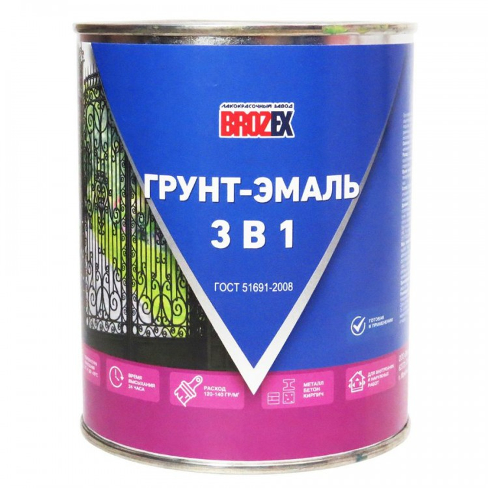 Грунт-эмаль по ржавчине черная 1кг Брозекс