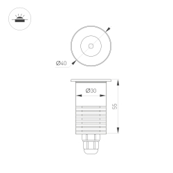 Светильник ART-GROUND-R40-3W Warm3000 (SL, 36 deg, 24V) (Arlight, IP67 Металл, 3 года) 048820