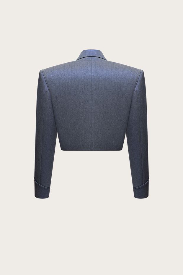 Жакет из синей костюмной ткани с люрексным напылением