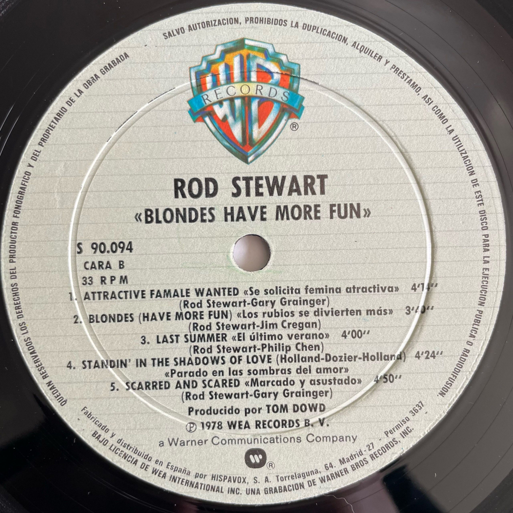 Винтажная виниловая пластинка LP Rod Stewart Blondes Have More Fun (Испания 1978) Da Ya Think I'm Sexy