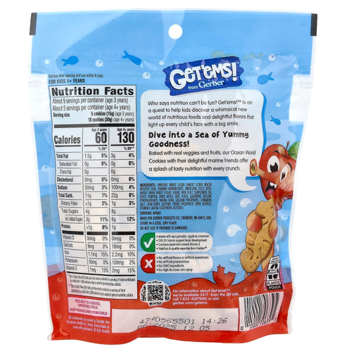 Gerber, Get'ems! ™, печенье Ocean World, для детей от 3 лет, тыква, яблоко и корица, 142 г (5 унций)