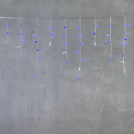 Светодиодная бахрома с колпачком 4,9 x 0,5 м синяя с мерцанием белого диода 220В, 200 LED, провод прозрачный ПВХ, IP65 (PIL200BLWCAP-10-2B)