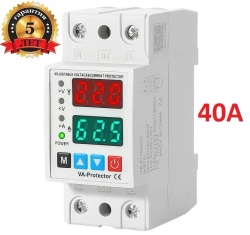Реле контроля напряжения VA-Protector 220В, 40А (однофазное) с защитой перегрузки по току 40 А, контроль фаз на DIN (ДИН) рейку, модульное.