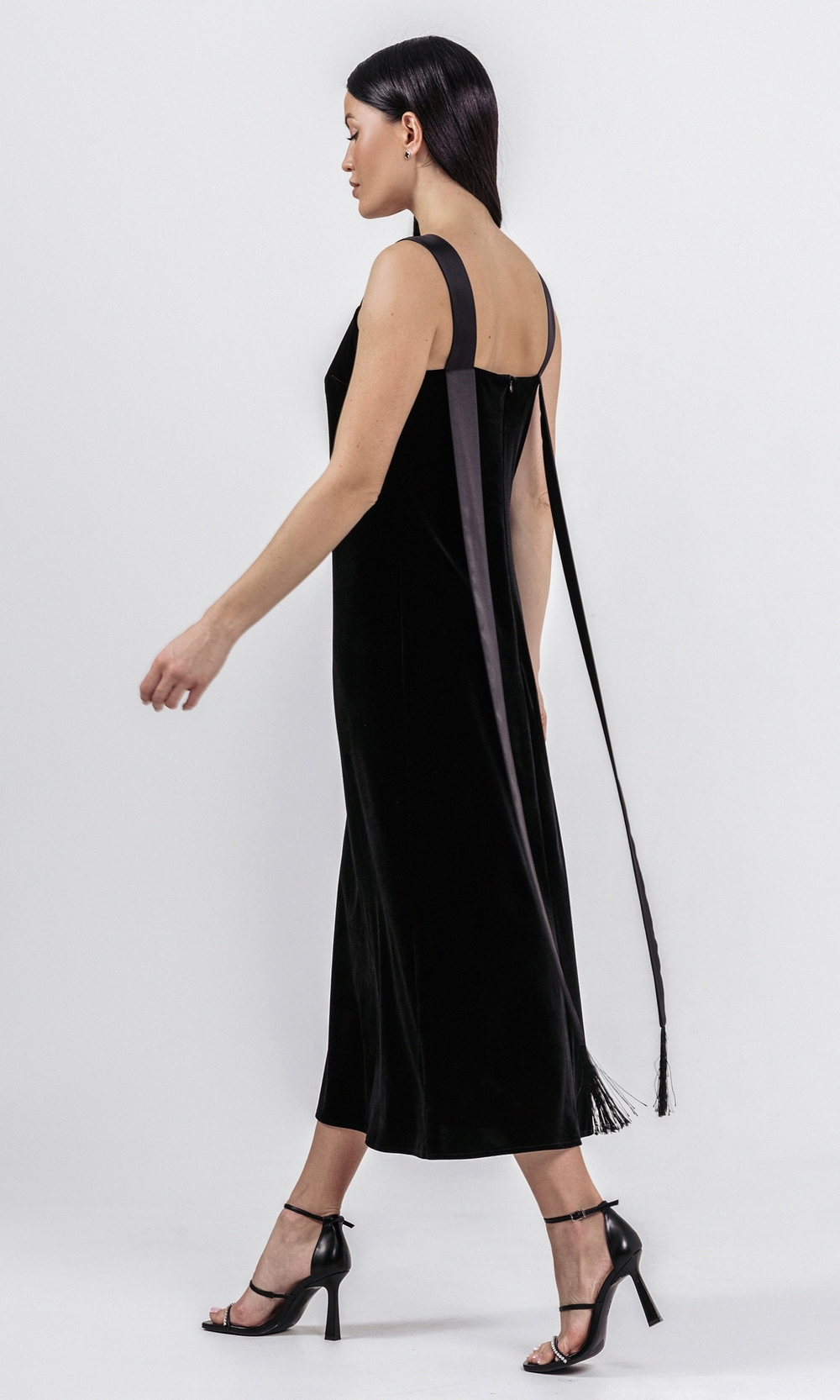 Платье-комбинация из бархата с лентами