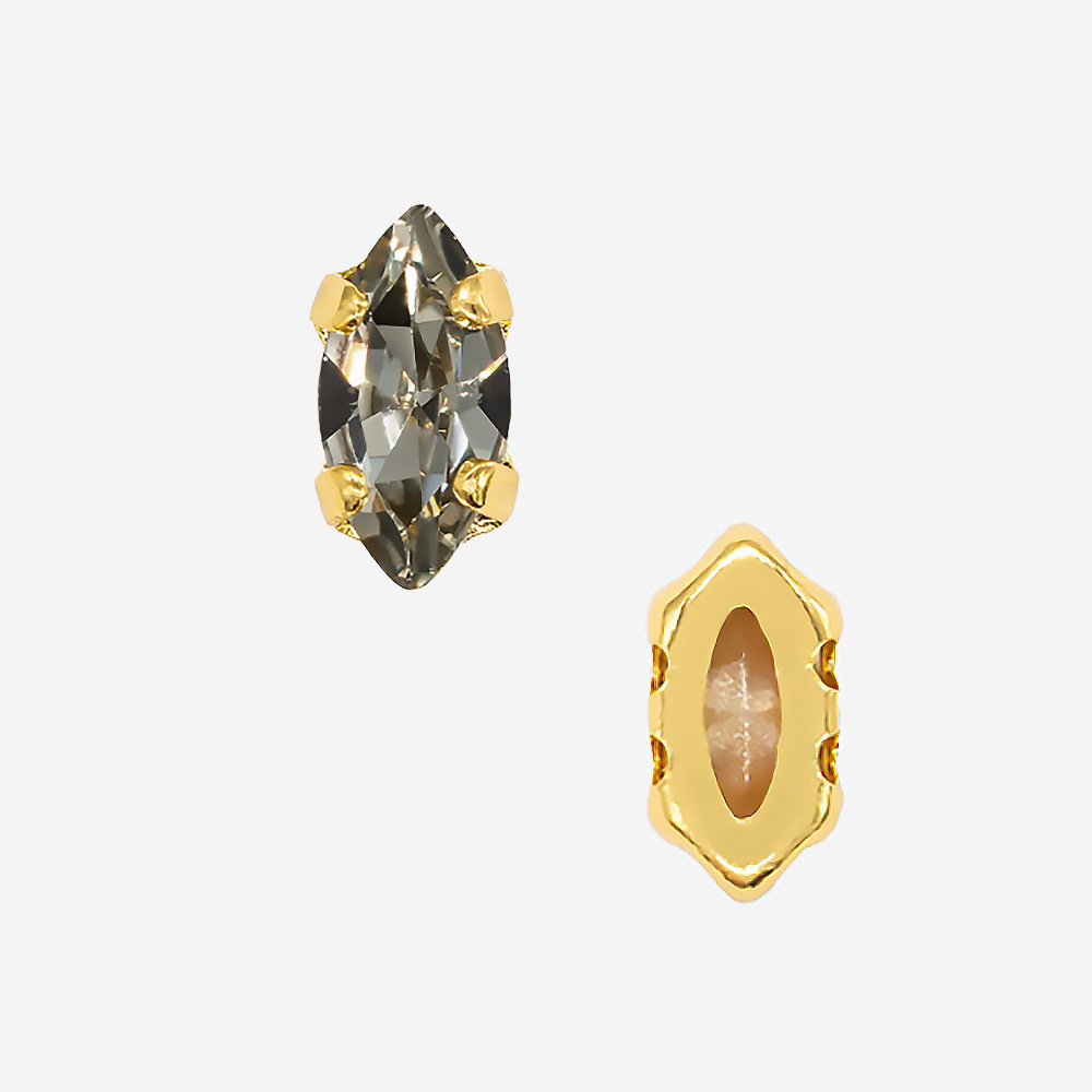 Кристалл Маркиз (Marquise Fancy Stone) в цапах, оттенок "Черный Бриллиант"/"Black Diamond", 6*3мм, позолота