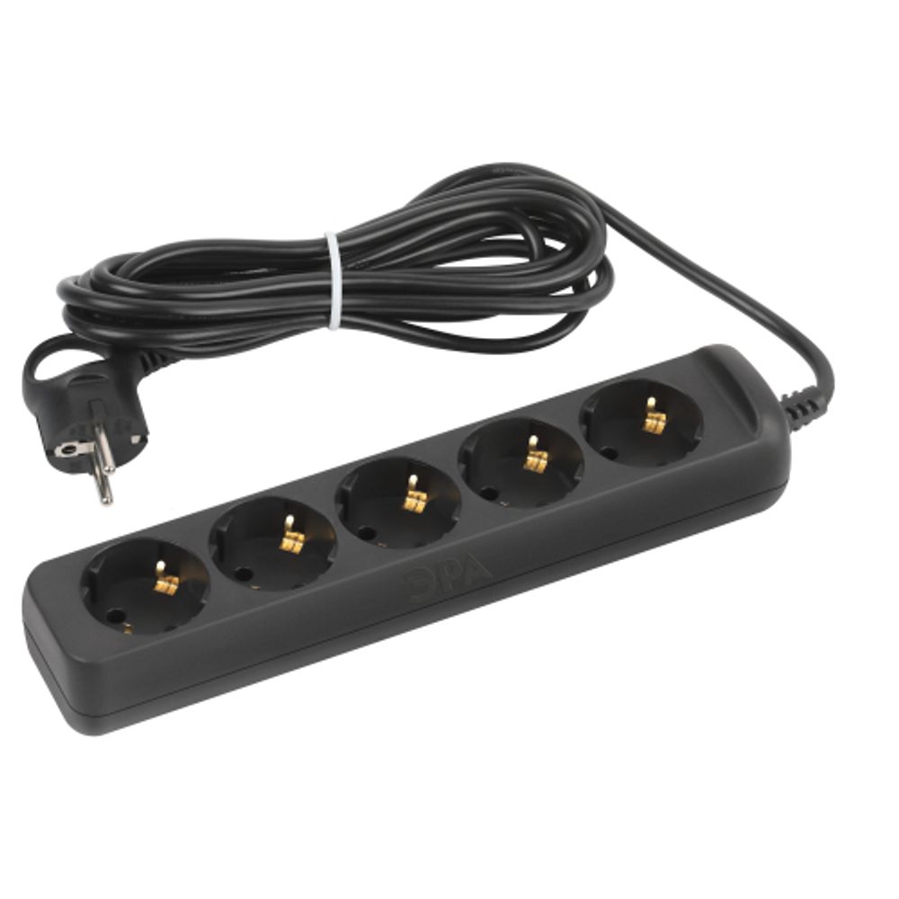 Удлинитель электрический ЭРА UX-5e-5m-B с заземлением 5 розеток 5 м ПВС 3х0,75мм2 10А черный | Бытовые удлинители