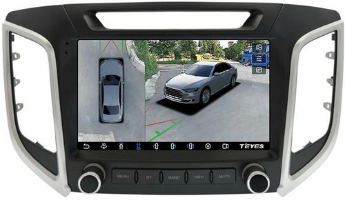 Магнитола для Hyundai Creta 1 2016-2021 (без штатной КЗВ, рамка с крутилками) - Teyes CC3-2K-360 монитор 9.5" 2K QLED на Android 10, Быстрая, CarPlay, 4G SIM-слот, 4 камеры в комплекте