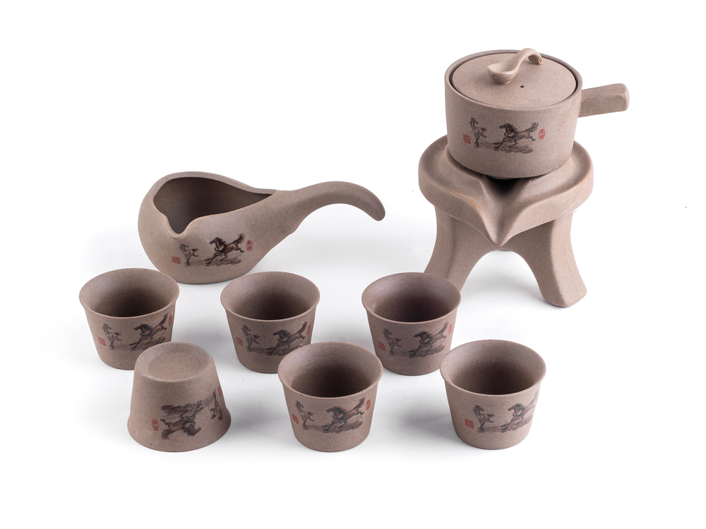 278204Y2 УЦЕНКА Сервиз ВОДЯНАЯ МЕЛЬНИЦА "Бежевый" гайвань 150мл, сливник, 6 пиал, керамика