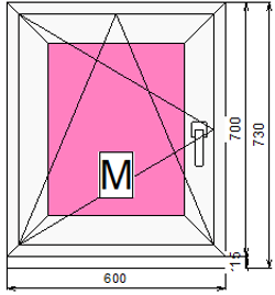 Пластиковое окно 700 х 600 ТермА Эко с поворотно - откидной створкой + Москитная сетка