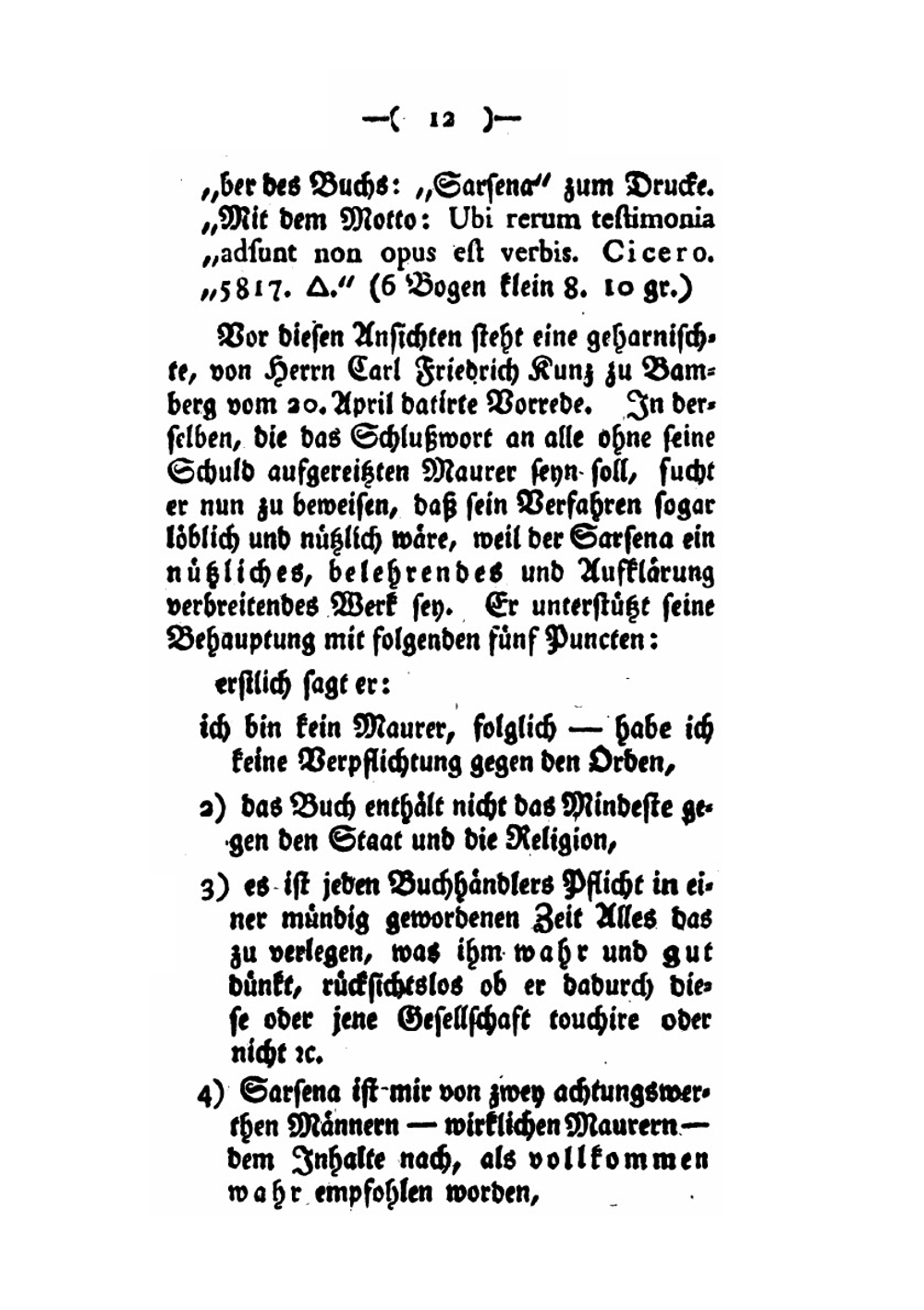 Sarsena. Oder, Der Vollkommene Baumeister, Enthaltend Die Geschichte Und Entstehung Des Freymaurerordens Und Die Verschiedenen Meinungen Darüber Rc | J.C.F. Gerlach