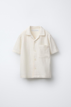 ZARA РУБАШКА ИЗ РЕЛЬЕФНОЙ ТКАНИ С КАРМАНОМ, ЭКРЮ