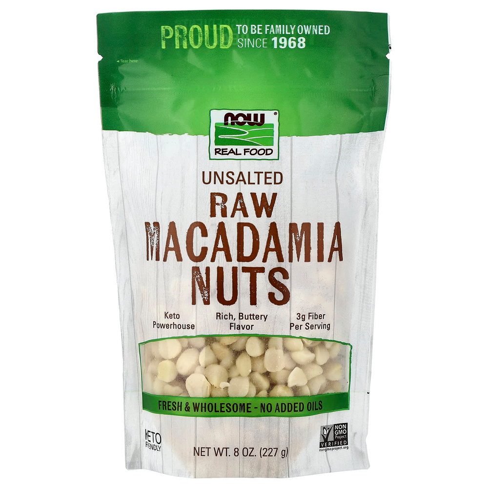 NOW Foods, Real Food, сырые орехи макадамия, несоленые, 227 г (8 унций)