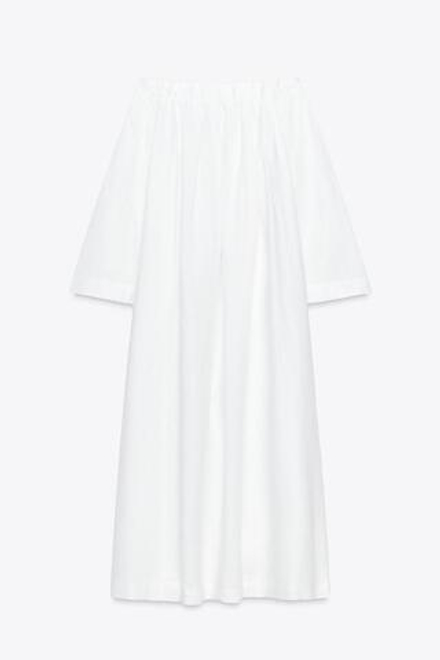 ZARA ДЛИННОЕ ПЛАТЬЕ ИЗ 100% ЛЬНА — ZW COLLECTION, БЕЛЫЙ