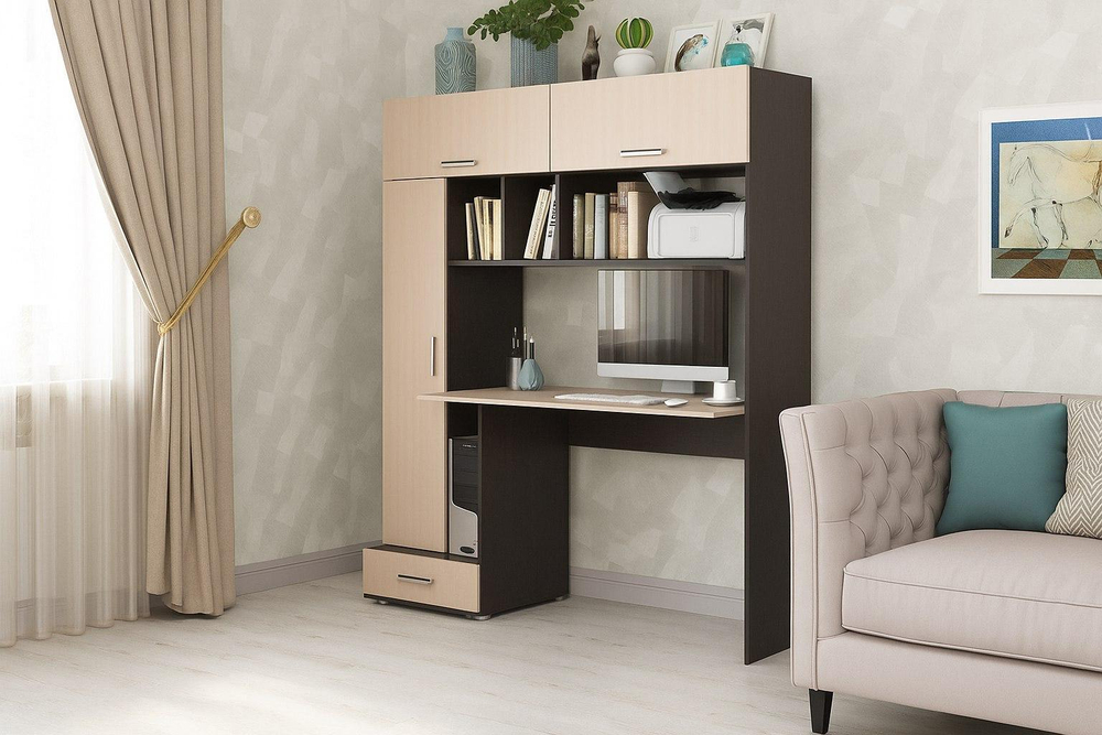 Стол компьютерный с ящиками и полками Дуб Венге цаво/Дуб Белфорт 150х57х180 см