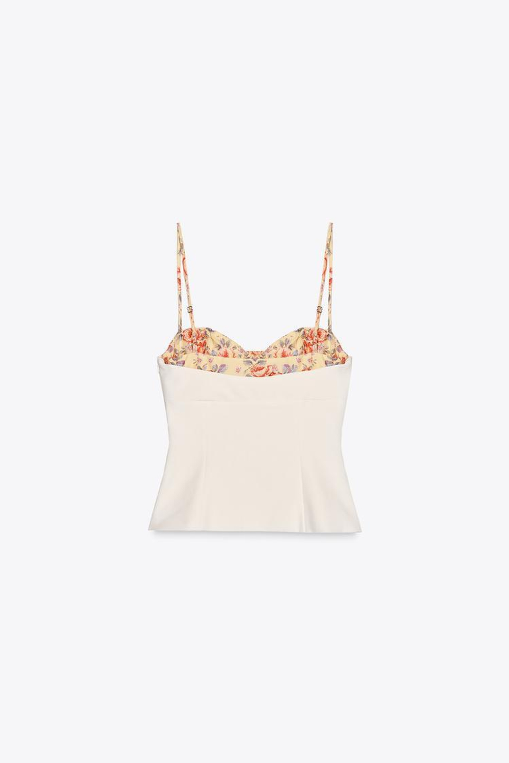 ZARA ТОП ИЗ ЭЛАСТИЧНОЙ ТКАНИ С КОНТРАСТНЫМ ПРИНТОМ, БЕЛЫЙ