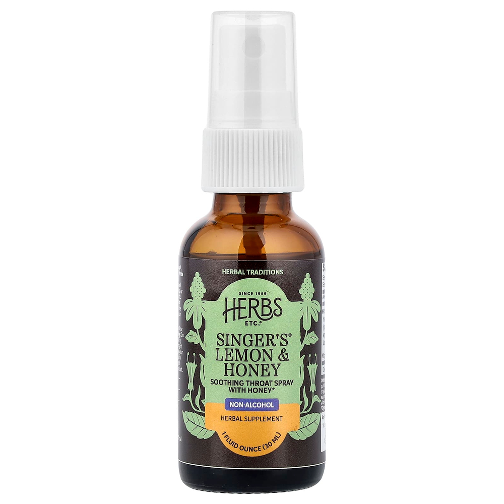 Herbs Etc., Singer's®, без спирта, лимон и мед, 30 мл (1 жидк. унция)