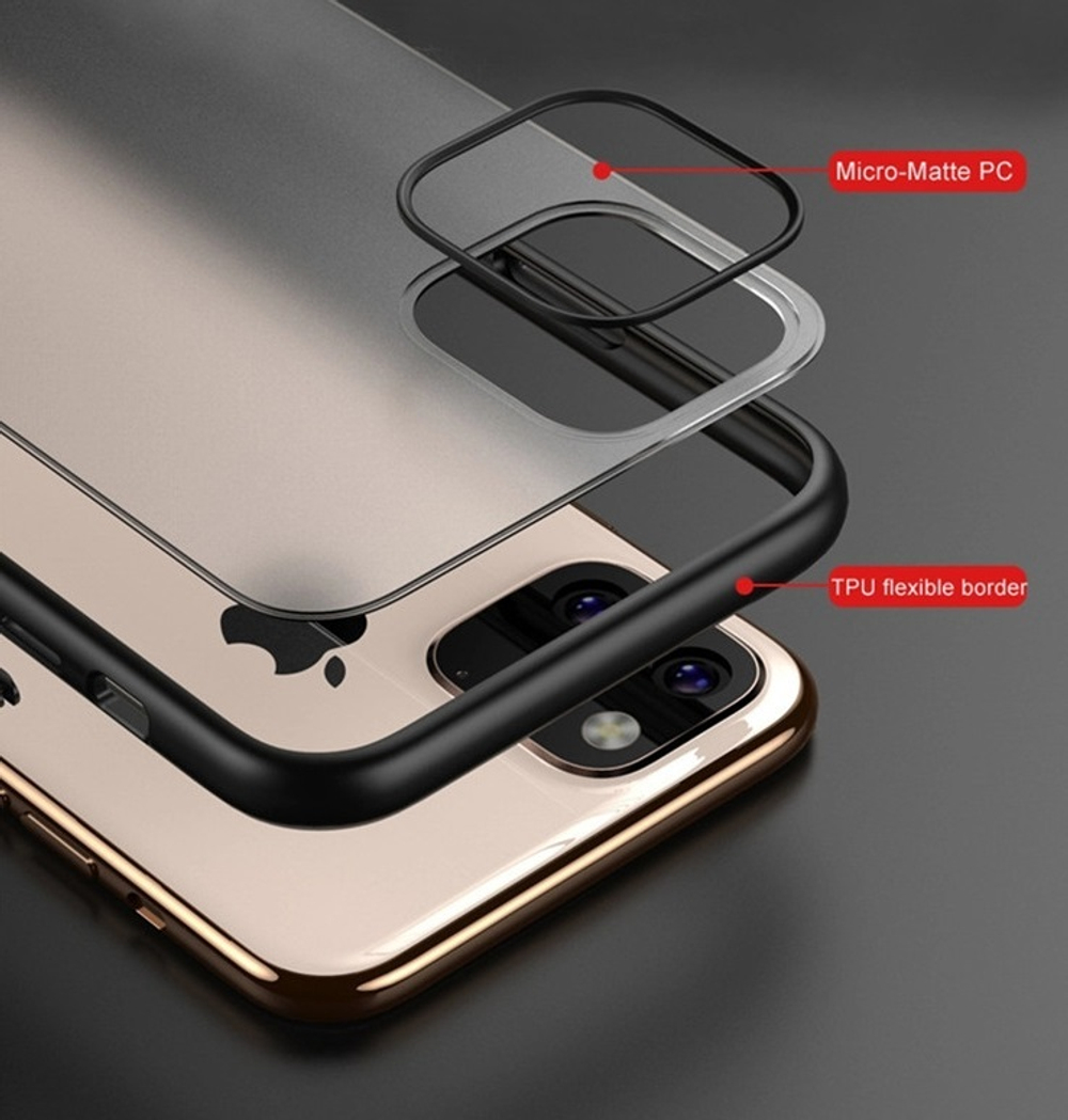 Прозрачный чехол на iPhone 11 Pro Max черные рамки с желтыми кнопками, серии Ultra Hybrid от Caseport