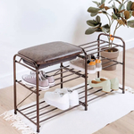 Подставка для обуви "Альфа 33" с сиденьем и ящиком, коричневая