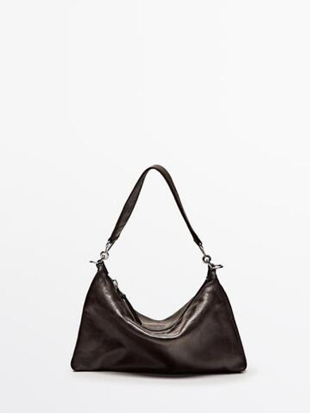 Massimo Dutti Маленькая сумка из кожи наппа с отделениями, коричневый