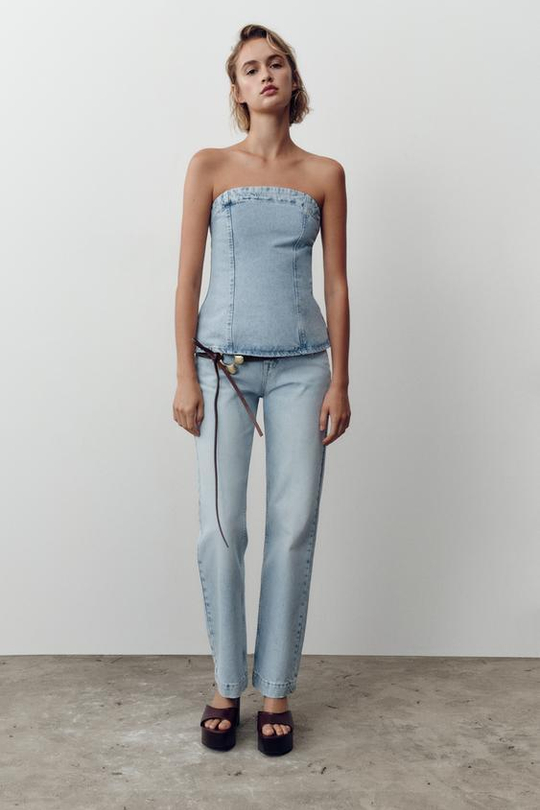 ZARA ДЖИНСЫ Z.04 STRAIGHT СО СРЕДНЕЙ ПОСАДКОЙ, ГОЛУБОЙ