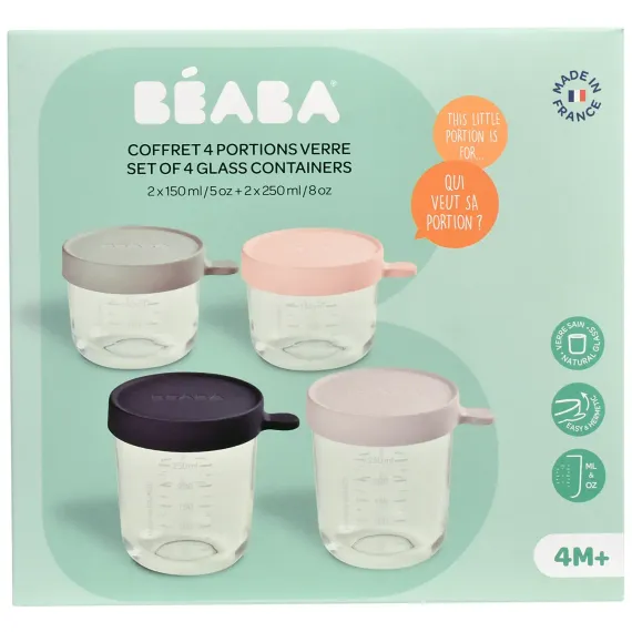 Набор из 4 стеклянных контейнеров Beaba Glass Baby Food Storage Containers Set of 4 Eucalyptus
