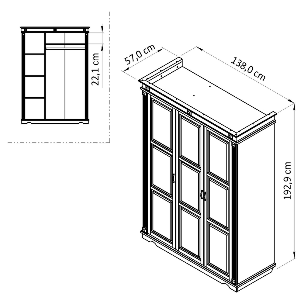 Шкаф для одежды распашной белый Харви трехдверный деревянный со штангой и полками, шкаф для вещей в прихожую и спальню с филенкой в викторианском стиле из массива сосны