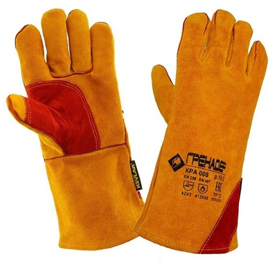 Краги 87473460 спилковые ГРЕНАДЕР желтые с красным усилением с подкладкой нить Кевлар, КРА008