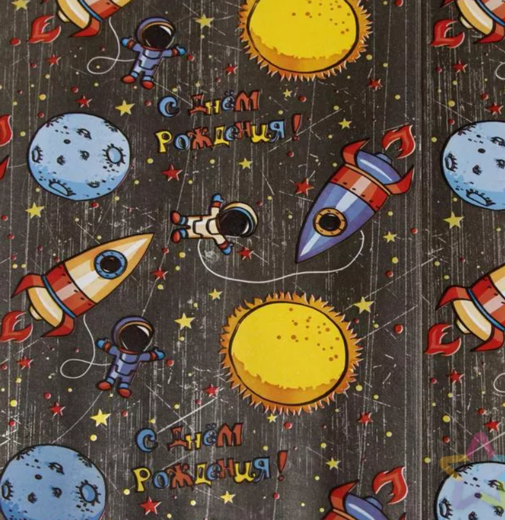 Упаковочная бумага (0,68*1м) Космос, Металлик Упаковочная бумага «Космос» металлик, 0,7×1 м, 80 г/м²