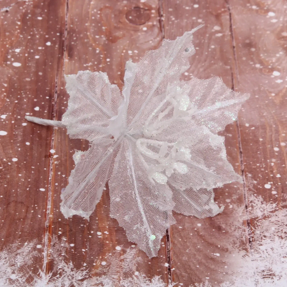 Украшение новогоднее «Пуансеттия-Вуаль» 15 см, Белый