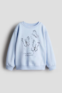 H&M Толстовка с круглым вырезом и контрастными деталями, светло-голубой