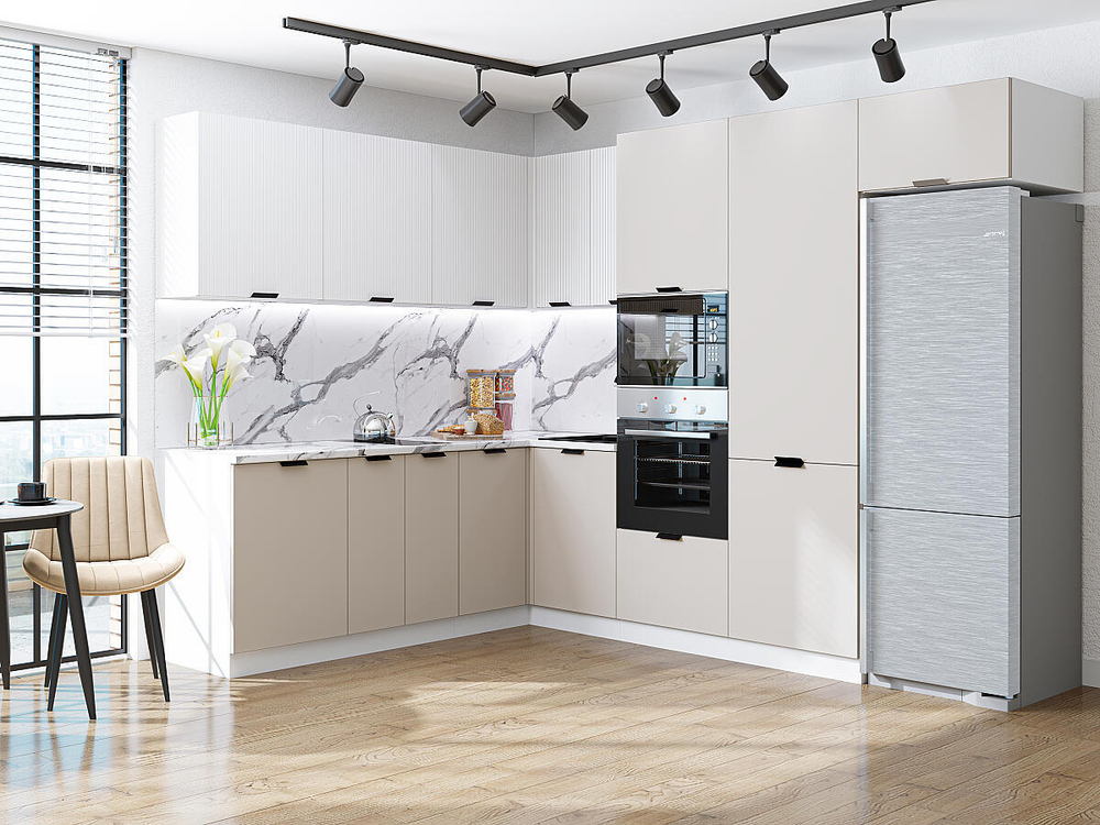 Угловая модульная кухня Евро Лайн-03 Агат/Белый - Белый 2140*2150/2800*600