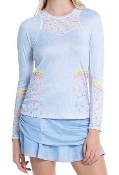 Женская теннисная футболкаLucky in Love Liberty In Love Chambray Blossom Long Sleeve - Blue